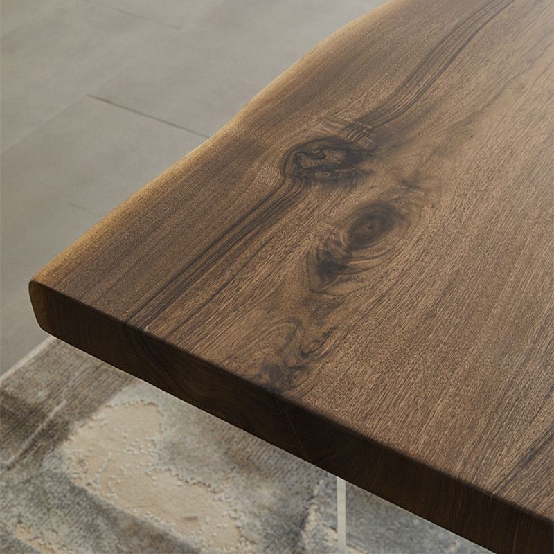 Natural Walnut Top Dining Table Modern Rectangle Transparency Acrylic Base Table