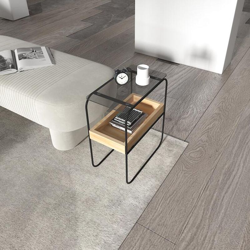 Modern Rectangular Glass Side End Table Sled Side Table with Metal Base