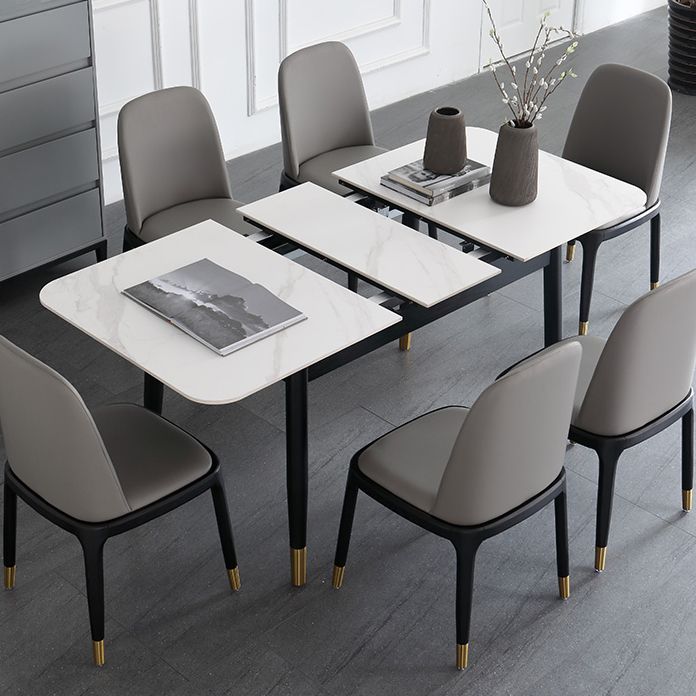 Minimalist Sintered Stone Extendable Dining Set Rectangle Shape White Dining Set for Kitchen