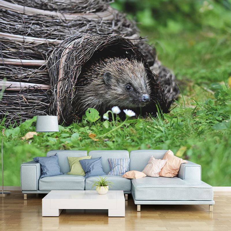 Customized Hedgehog Wall Mural Wallpaper Horizontal Photography for Sitting Room