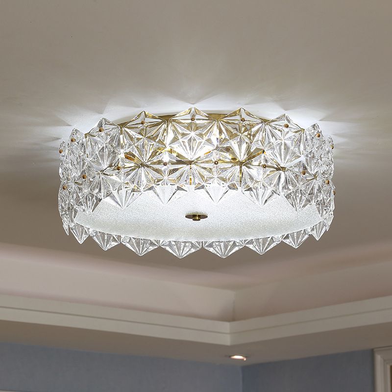 Tambour contemporain Cébullition de la lumière Snowflake Crystal Living Room Flushmount Ceiling Light in Clear