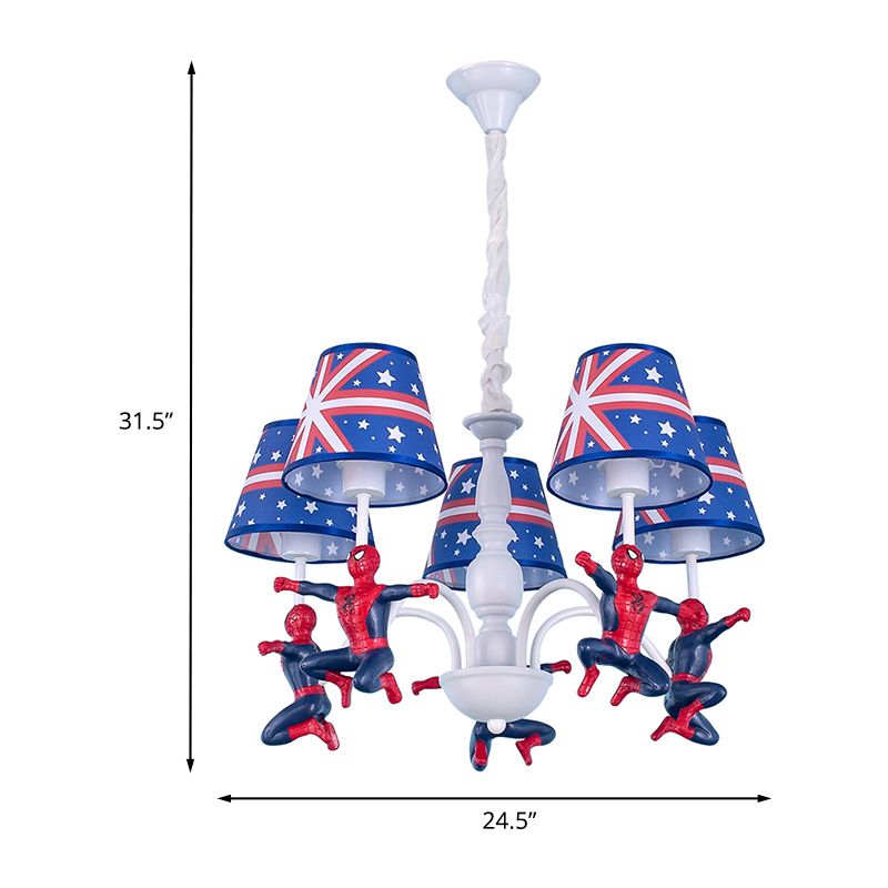 5-Bulb Bedroom Chandelier Lamp Kids Blue Pendant Lighting Fixture with Cone Fabric Shade