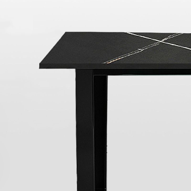 Rectangle Black Base Dining Table Modern Stone Double Pedestal Table