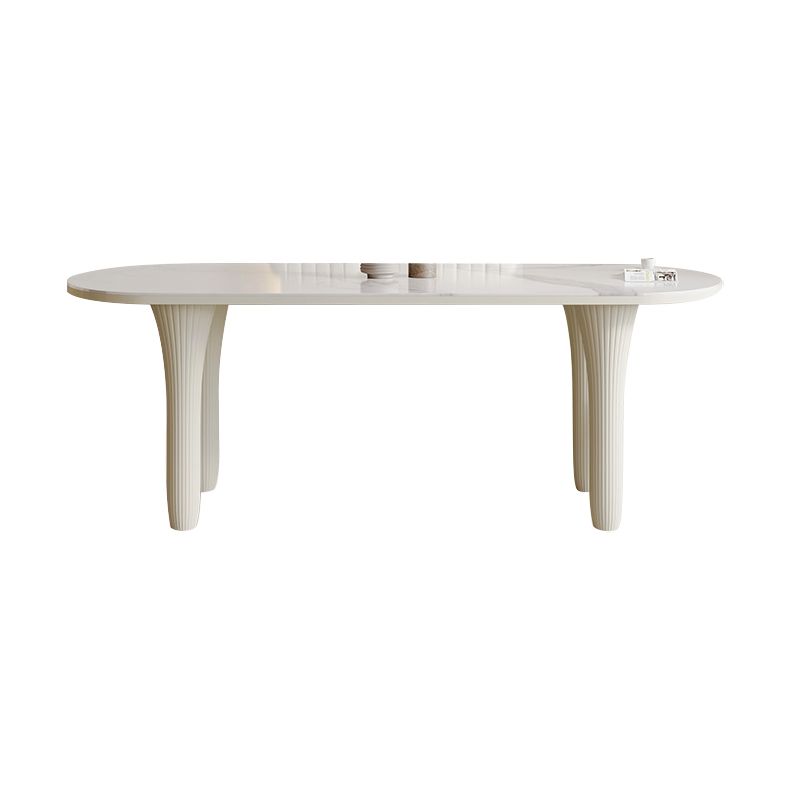 Modern Oval Stone Top Dining Table with Wood Legs for Living Room