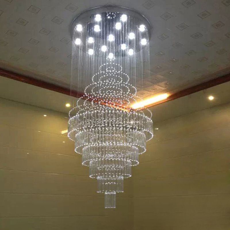 Chrome Tiered Ceiling Mounted Fixture Modern Crystal Tube 4-Light Stairway LED Flushmount Light