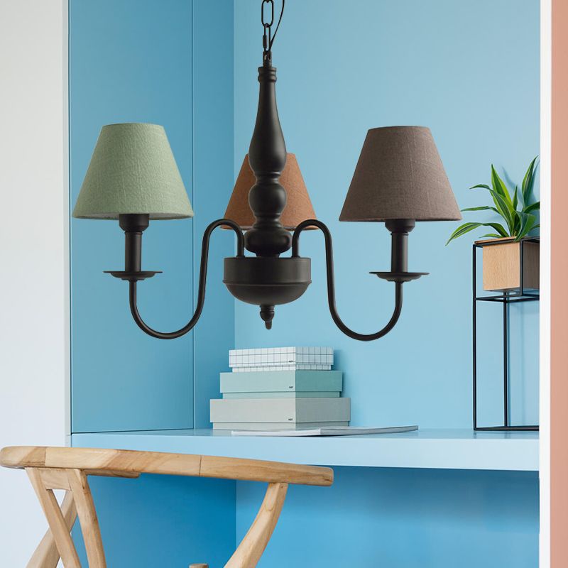 Three Lights Bucket Shade Chandelier Kids Metal Hanging Light for in Black for Kindergarten