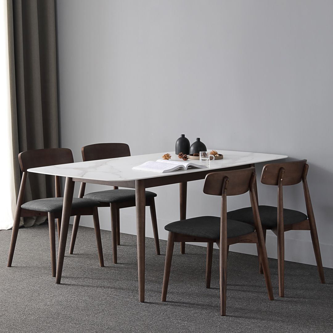 Contemporary Sintered Stone Dining Table Rectangular 4 Legs Table in White