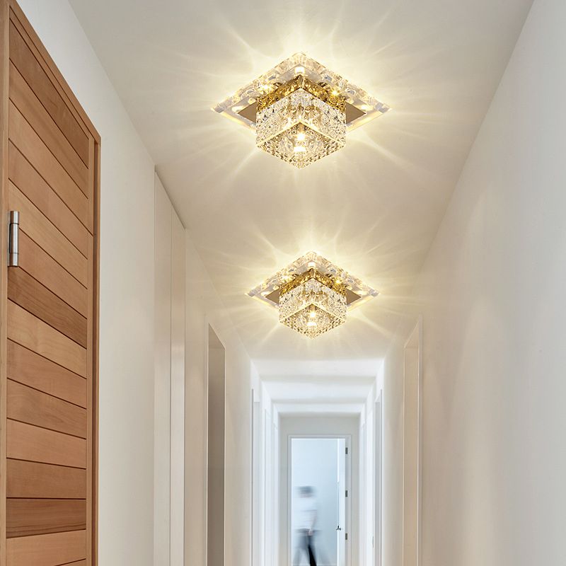 Square Led Flush Mount Ceiling Light Modern Luxury Style Crystal Flush Light for Corridor
