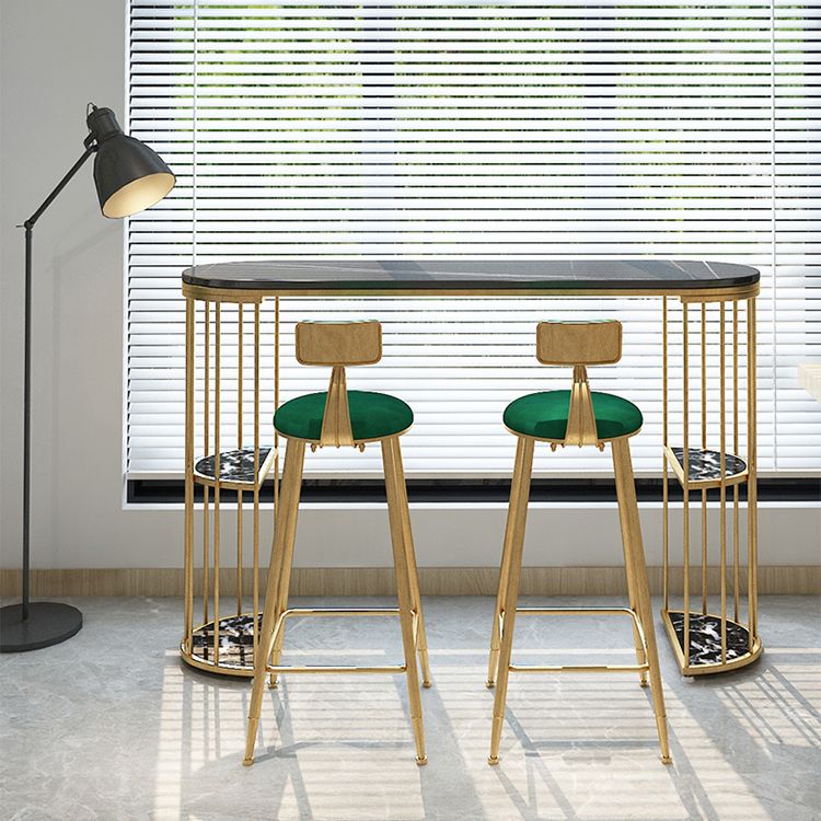 Glam Style Bar Table Stone Oval Bistro Bar Desk with Storage