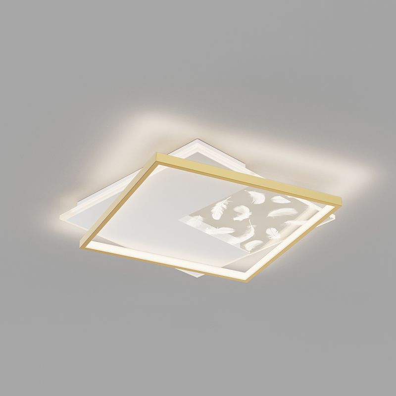 Square Shade Metal Flush Ceiling Light Modern Style 2 Lights Flush Mount Fixture