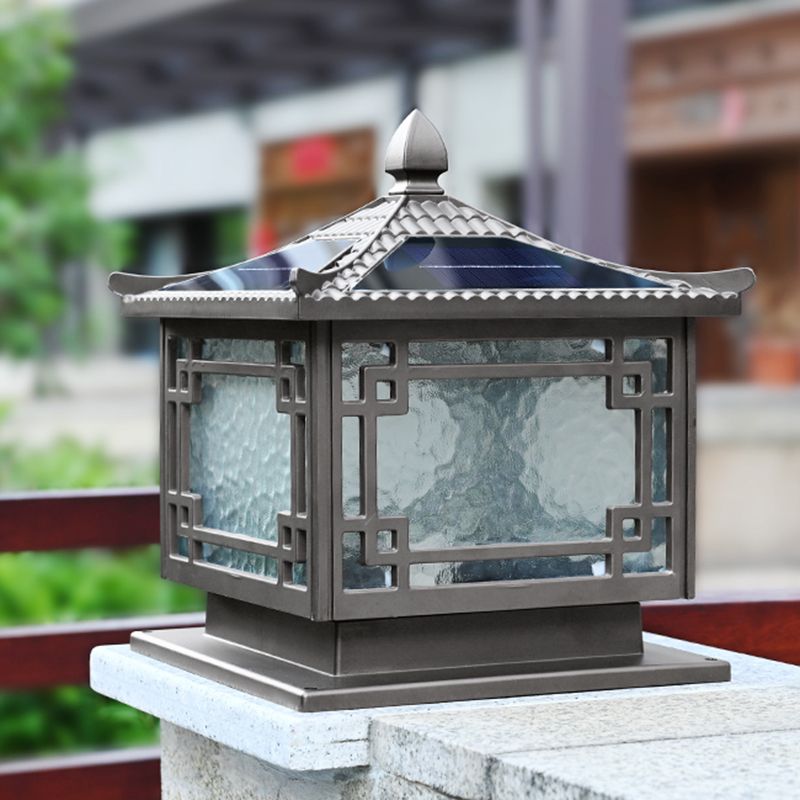 Rectangular Shape Metal Solar Pillar Lamp Modern 1 Light Outdoor Waterproof Light in Brown