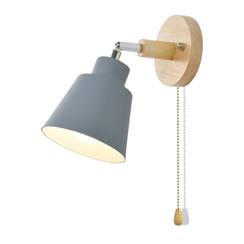 Macaron Style Wall Sconce 1-Light Wall Mount Lamp with Wood for Bedroom