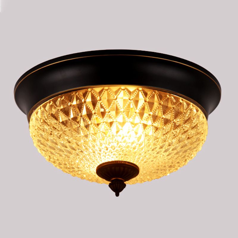 2 Bulbs Crown Flush Mount Lamp Traditional Black Clear Faceted Glass Ceiling Flush Light, 12"/14"/18" Wide