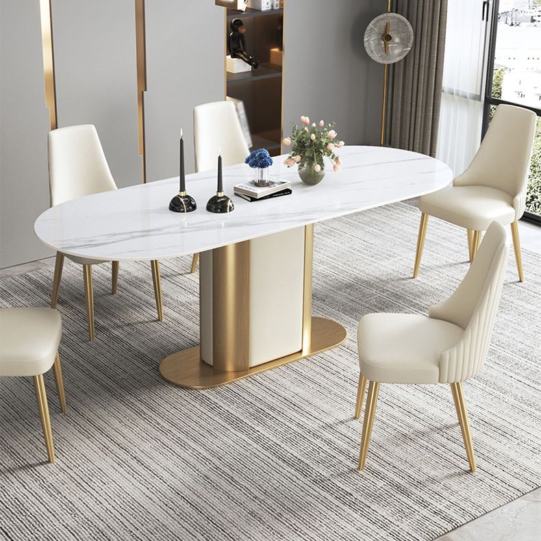 Glam Kitchen White Dining Table Sintered Stone Standard Dining Table with Pedestal Base