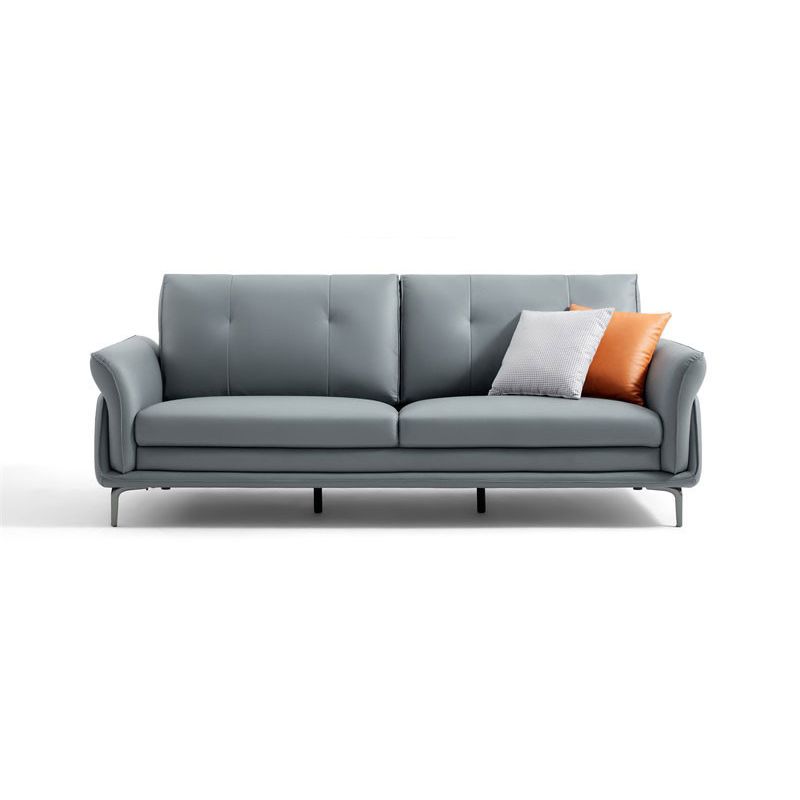 Faux Leather Standard Sofa Flared Arm Loveseat in Gray and Blue