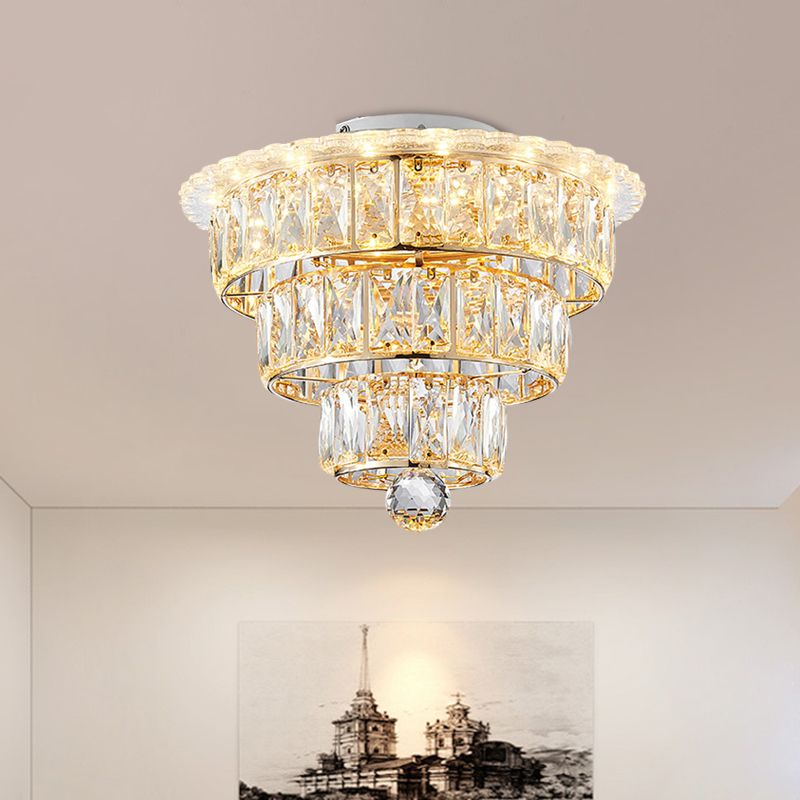 Beveled Crystal Gold Flushmount 3 Tiers Modern 9.5/12 Inches Wide LED Ceiling Light Fixture