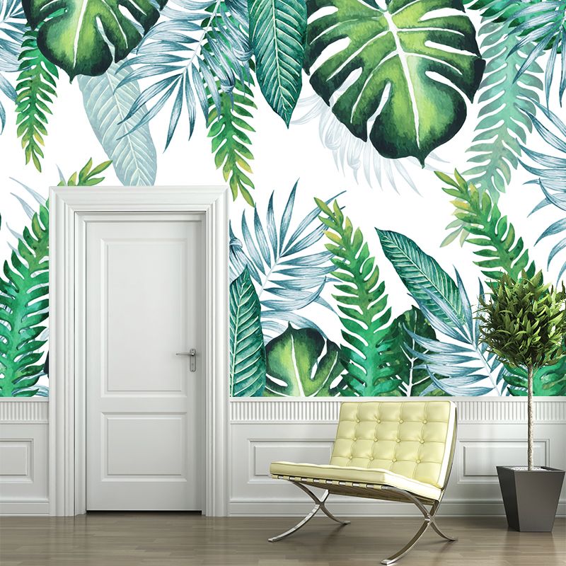 Custom Illustration Tropics Wall Murals with Plant Leaves Pattern, Green, Custom Made