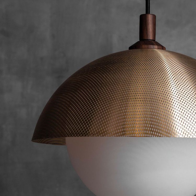 Globe Suspension Lamp Modern 1-Light Walnut Wood Hanging Light Fixture with Glass Shade