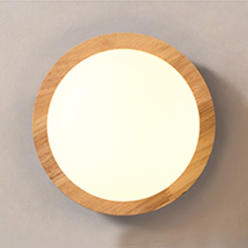 Plafonnier globe en bois à montage encastré concis et moderne avec abat-jour en verre blanc