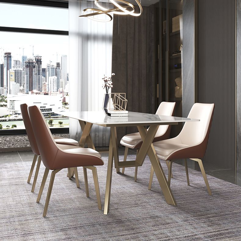 Luxury Sintered Stone Top Table Rectangle Table with Gold Metal Base and 4 Legs