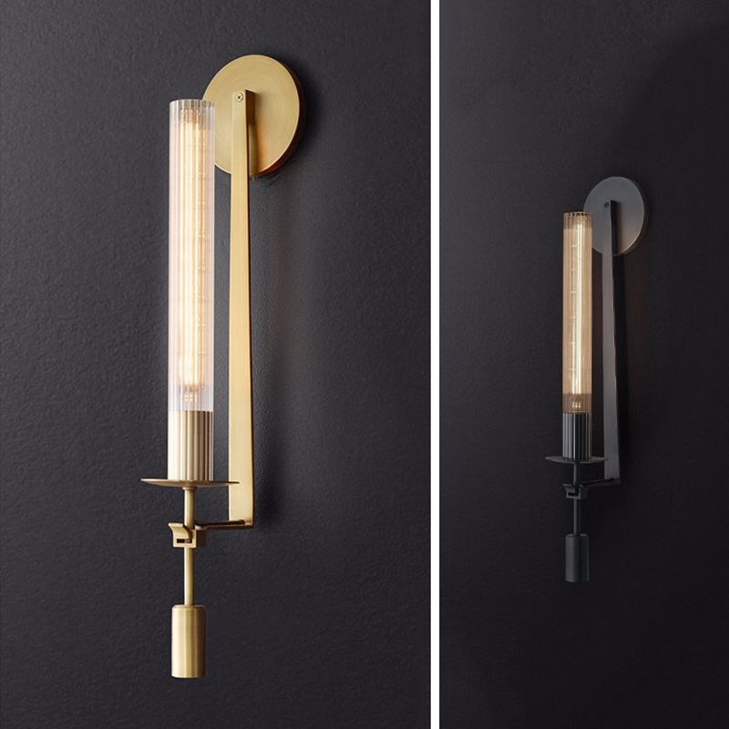 Traditionelle Einfachheit Zylinder Waschtischleuchten klare Glaswandmontageleuchte für Badezimmer