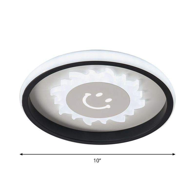 Circular LED Flush Light Fixture Cartoon Acrylic Black Ceiling Mount Lamp with Smile/Anchor/Panda Pattern
