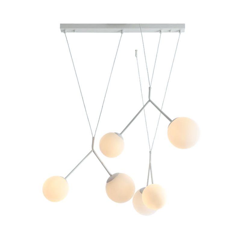Modern 6 Lights Multi-Pendant Opaline Matte Glass White Intertwined Hanging Light with Orb Shade over Table