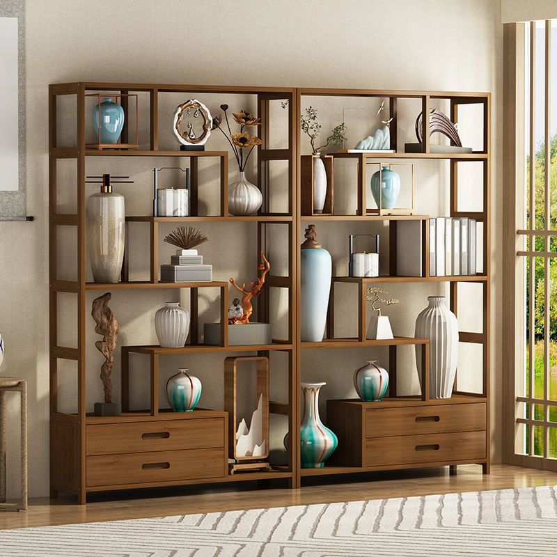 Modern Bamboo Etagere Shelf Bookcase Open Back Vertical Bookshelf for Study Room