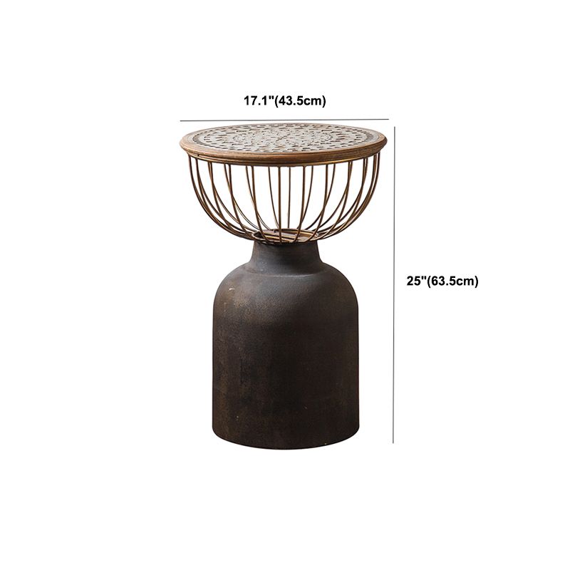 French Country Distressed Wooden Coffee Table Round Top Cocktail Table for Living Room