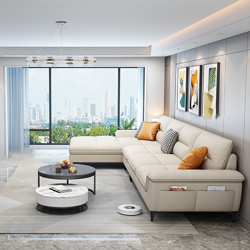 Stain-Resistant Sectional Sofa for Living Room in White with Pillow Top Arm