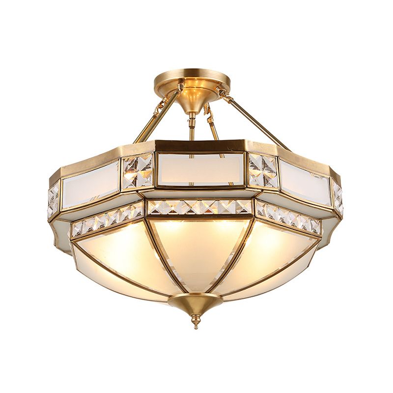14 "/18" /21,5 "breed 3/4/6 Lichten woonkamer plafond gemonteerd armatuur klassieke gouden semi -spoeling mount met gefacetteerde opaalglasschaduw