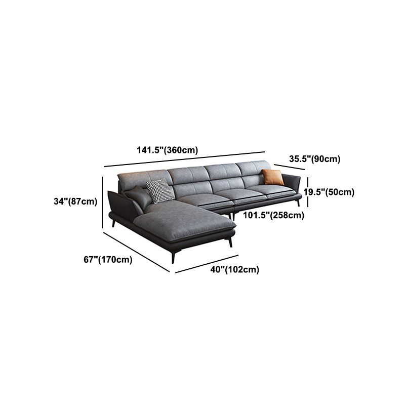 Flared Arm Sofa & Chaise Modern Faux Leather Sofa in Dark Grey