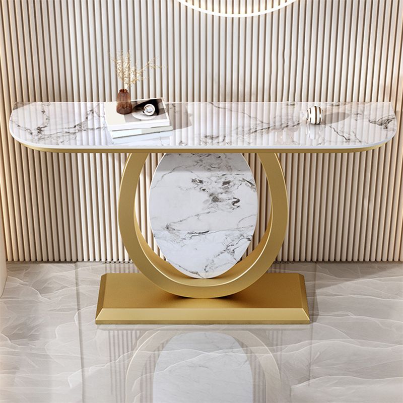 Glam Stone Accent Table Half Moon Console Sofa Table for Hall