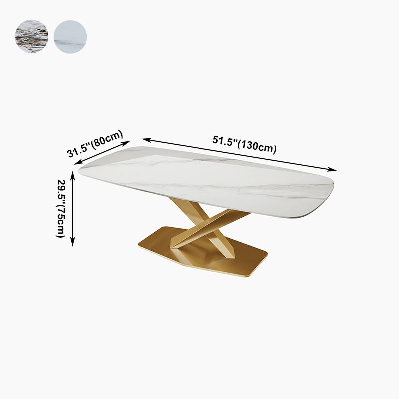 Luxury Home Sintered Stone Table Rectangle Table with Gold Pedestal Base