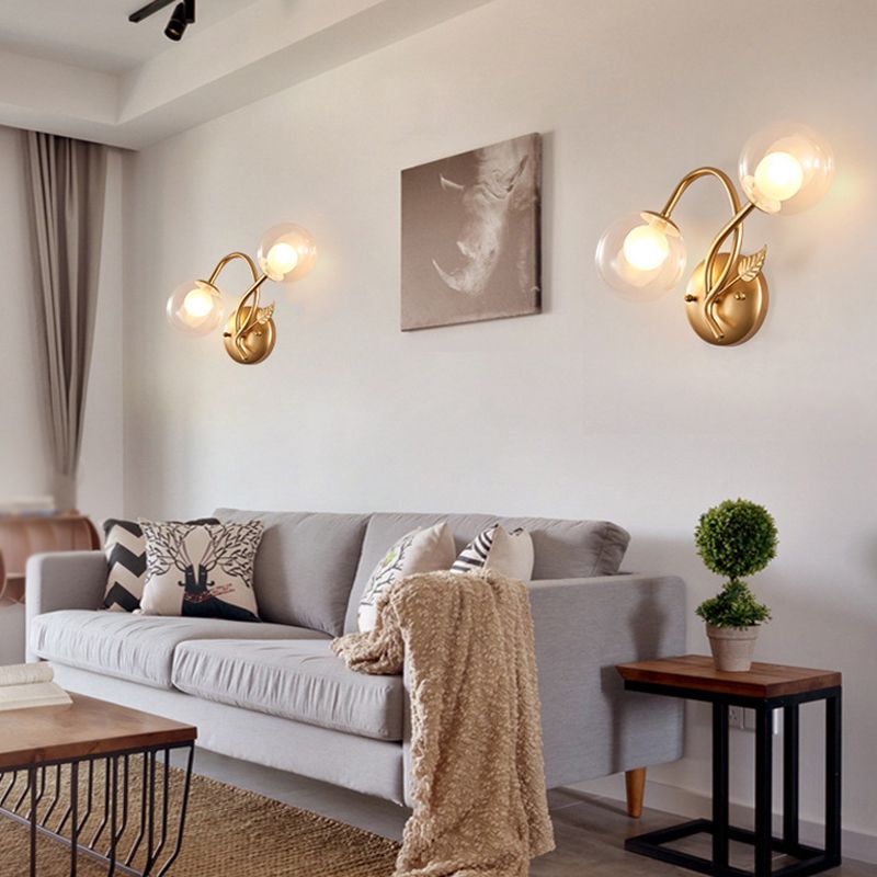 Modern Sconce Light Fixture 2-Light Wall Sconce with Metal and Glass for Living Room