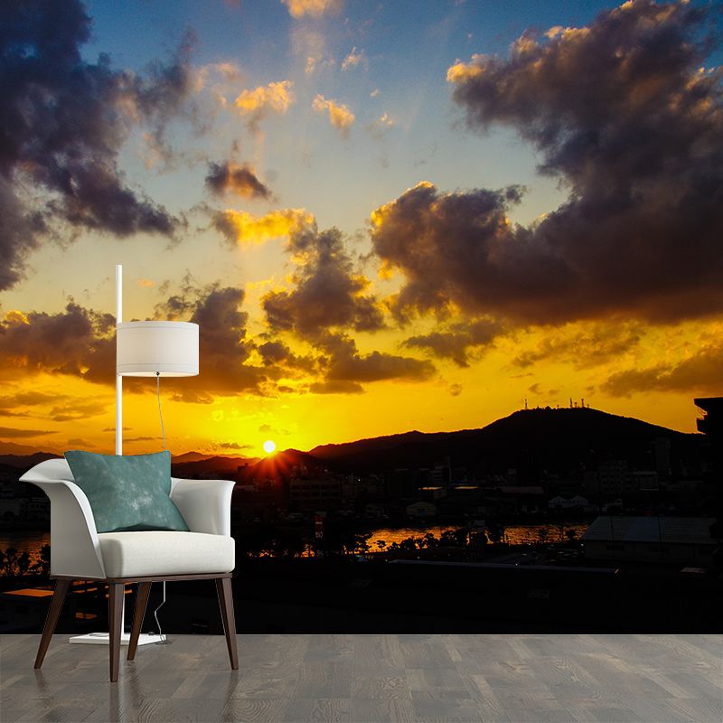 Horizontal Photography Sky Mural Stain Resistant Wall Art in Soft Color