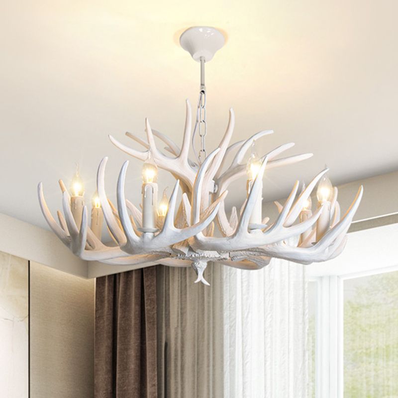 Resin Antler Shaped Suspension Lighting Rustic Living Room Chandelier Light Fixture