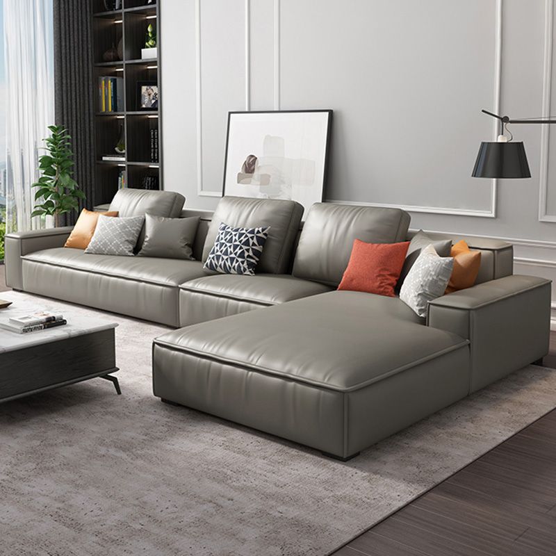 Loose Back Faux Leather Sofa with Chaise Square Arm Sofa - 70.87" D