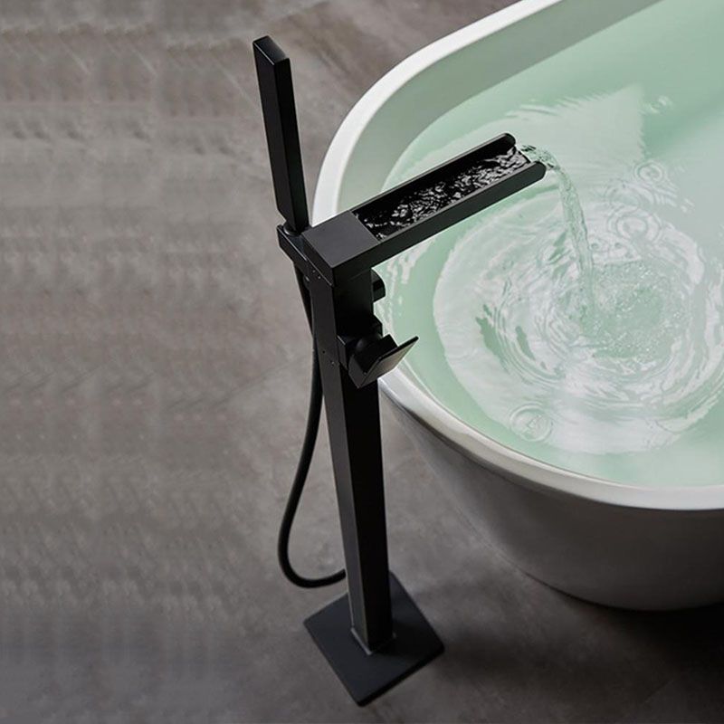 Brass Freestanding Tub Filler with Waterfall Spout Floor Mounted Bathroom Faucet
