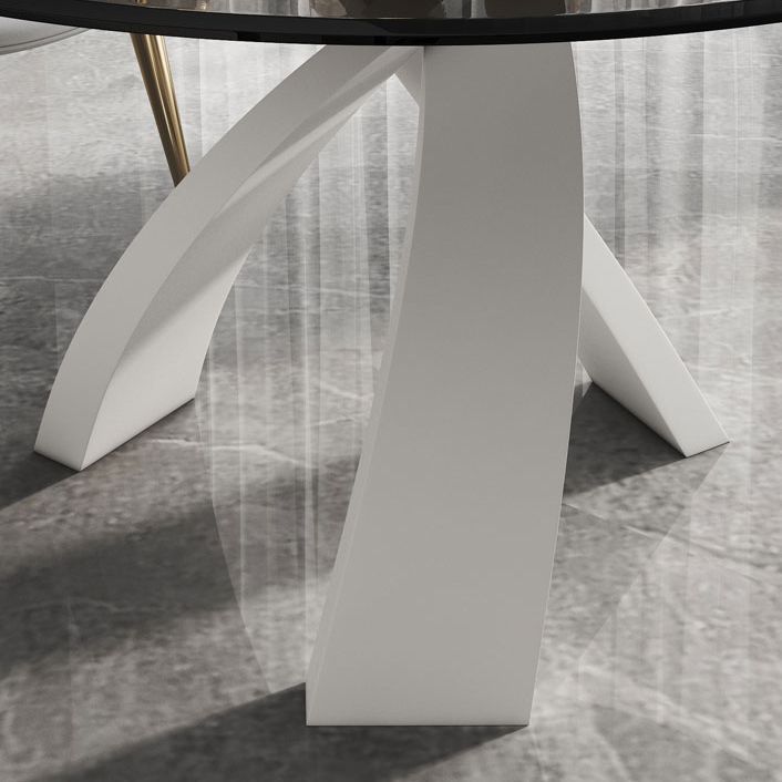 Modern Round Dining Table Glass Tabletop with Metal Pedestal Base