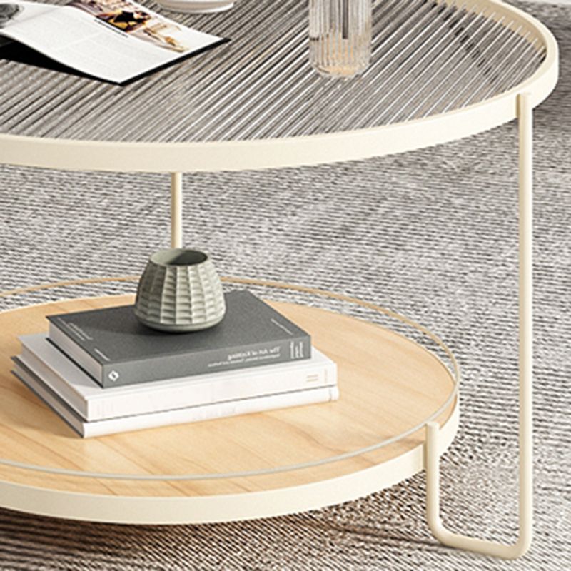 3 Legs Base Coffee Table Round Clear Glass Cocktail Table with Shelf