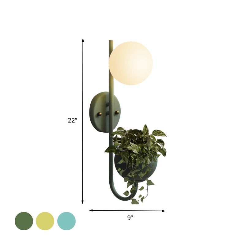 1 Light Ball Sconce Lamp Industrial Yellow/Blue/Green Metal LED Plant Wall Mount Lighting for Restaurant