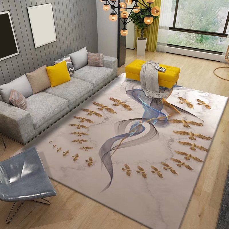 Blue Gorgeous Rug Polyester Peacock Rug Stain Resistant Rug for Living Room