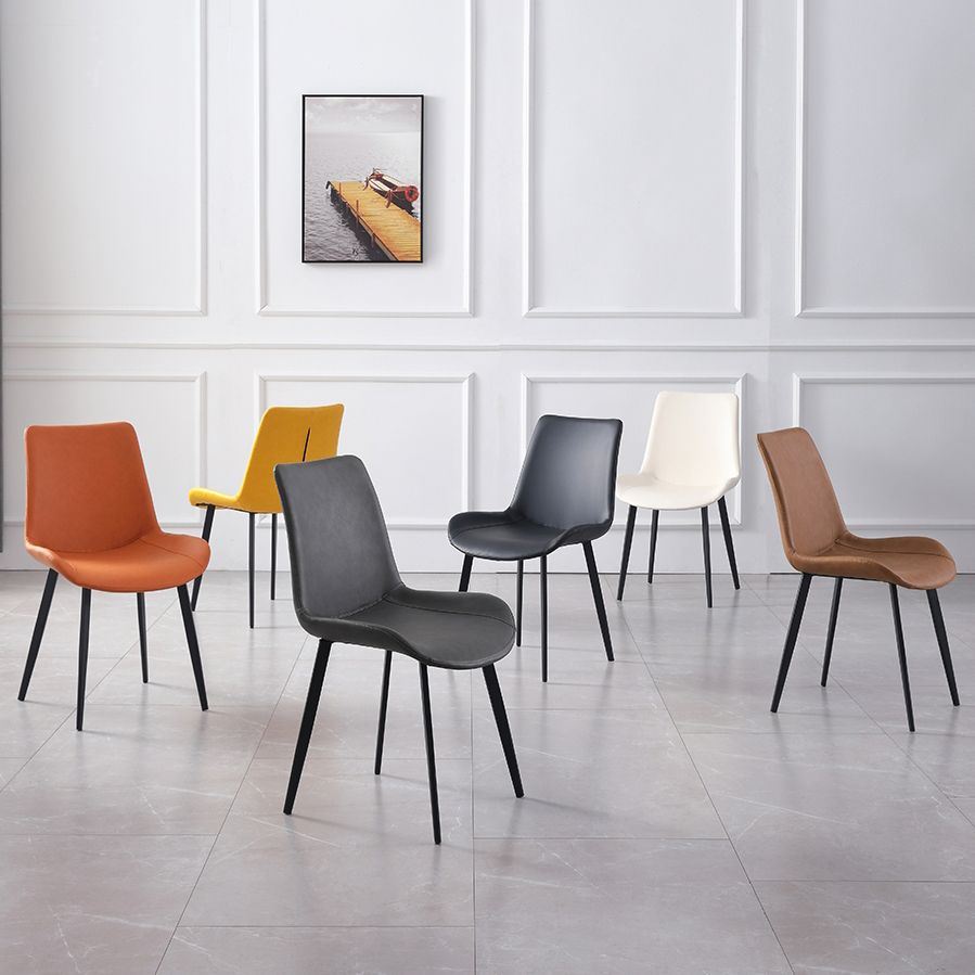 Chaises de salle à manger contemporaines en métal Chaises d'appoint rembourrées sans accoudoirs (Ensemble de 2)