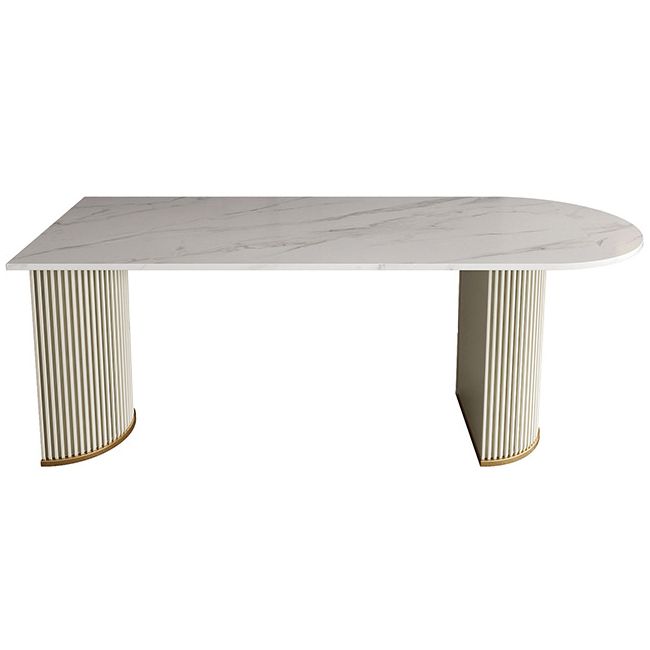 Traditional Luxury Dining Table White Sintered Stone Double Pedestal Dining Table