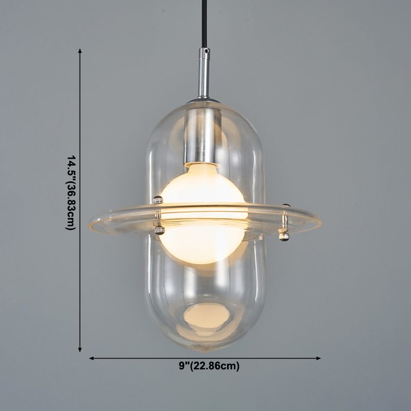 Éclairage de pendentif en verre transparent lampe à suspension à 1 lumière minimaliste pour chambre à coucher
