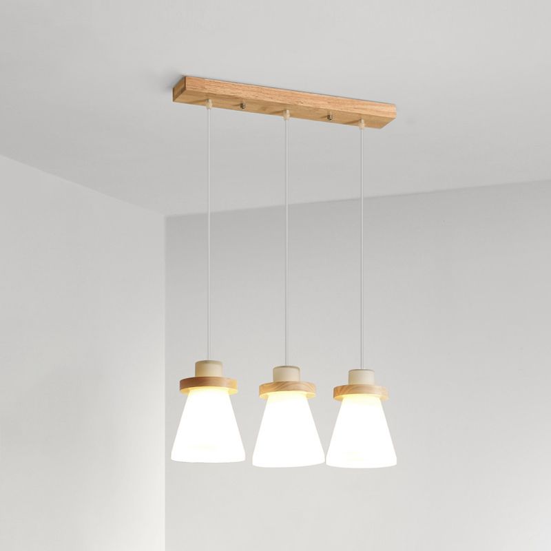 Bois massif conical suspension du plafond de plafond en verre blanc minimaliste pour salle à manger