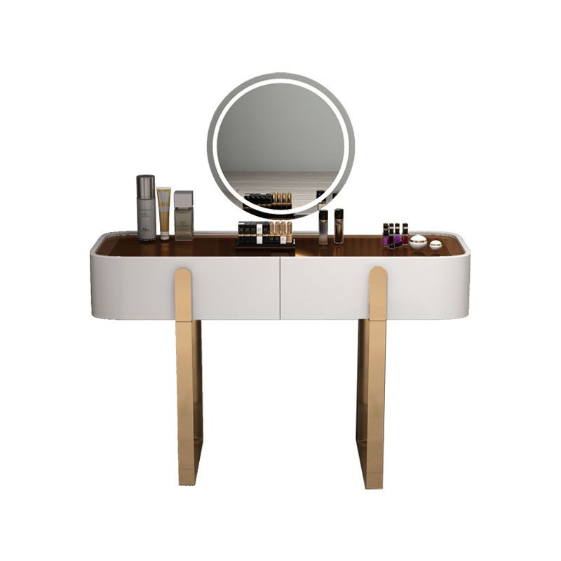 Glam Vanity Makeup Table Set Glass Top Dressing Table with Double Drawers
