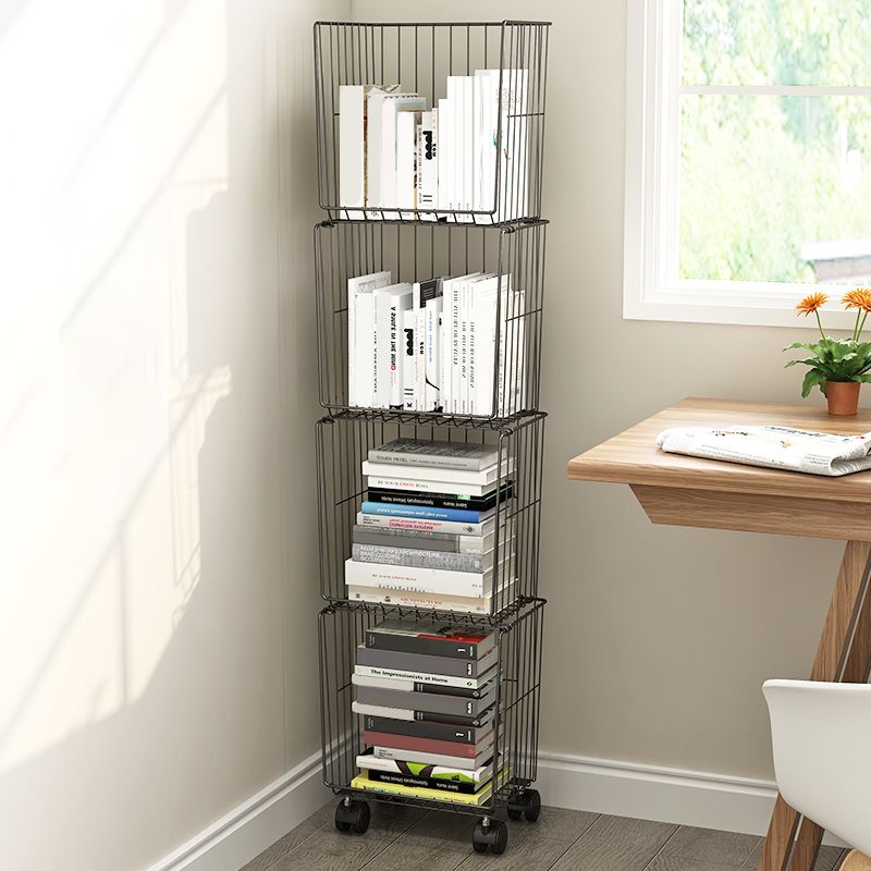 Industrial Iron Closed Back Bookshelf Black and White Bookcase for Home