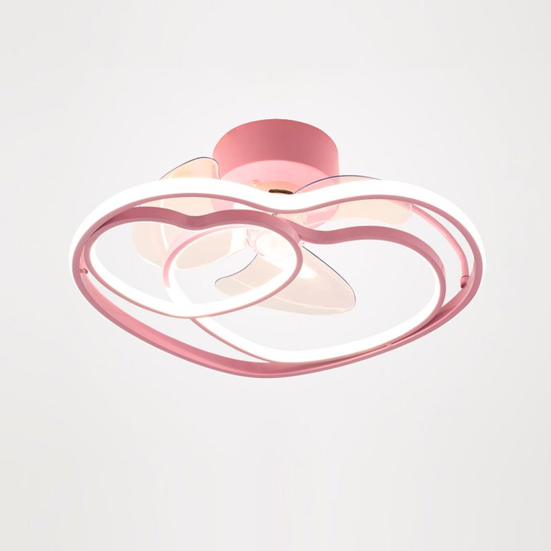 Heart Shaped Semi Flush Mount Fan Lamp Cartoon Metal Bedroom LED Ceiling Fan with Light